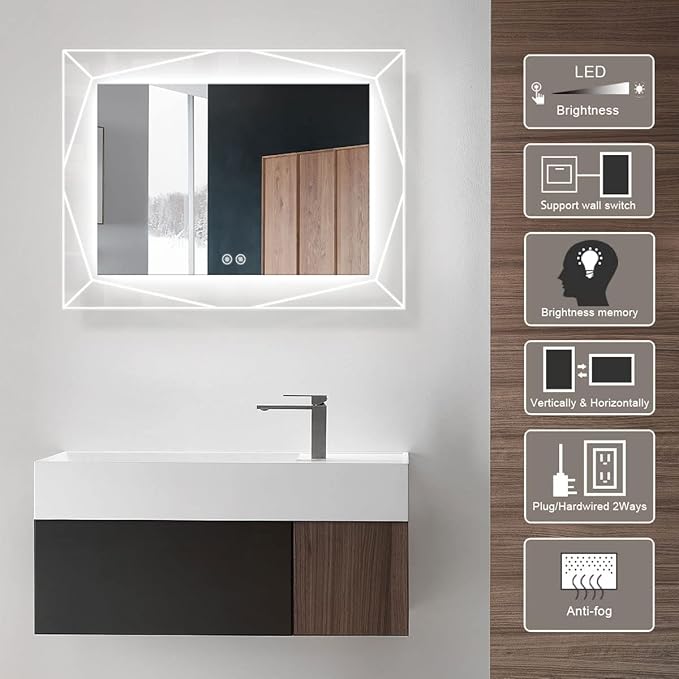 28 x 36 in Horizontal LED Bathroom Mirror (DK-C-N031-W1)