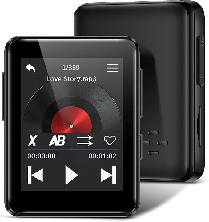 1.8 inch MP3 Player with Bluetooth, 32GB Digital Music Player for Kids, Portable Mini Bluetooth MP3 Player with Speaker Lossless Sound with FM Radio, Voice Recorder, Supports up to 512GB, Black