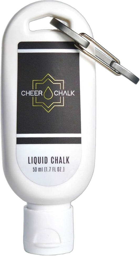 Liquid Chalk - Chalk for Elite Cheerleading - Chalk for Stunting - Chalk for Gymnastics - 50ml Bottle with Carabiner - 50 Practices Per Bottle - Maximum Grip for Safer Stunting
