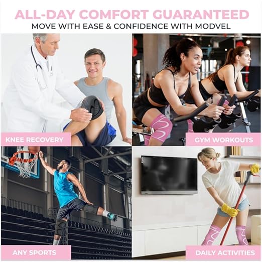 Modvel 2 Pack Knee Brace for Women & Men - Workout Knees Compression Sleeve for Knee Pain Relief Joint Support for ACL, Arthritis, Meniscus Tear Knees Brace for Sports, Rodilleras para Gym Fitness