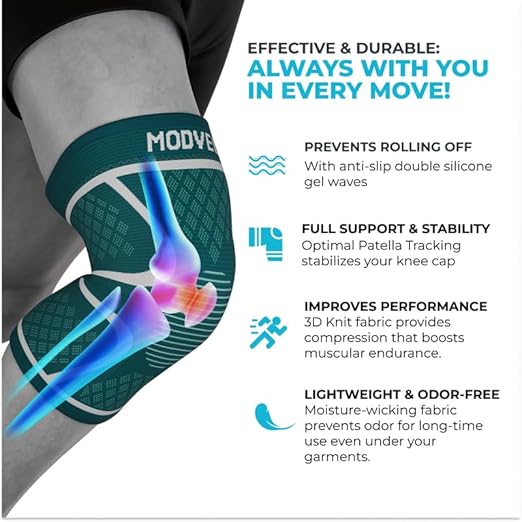 Modvel 2 Pack Knee Brace for Women & Men - Workout Knees Compression Sleeve for Knee Pain Relief Joint Support for ACL, Arthritis, Meniscus Tear Knees Brace for Sports, Rodilleras para Gym Fitness