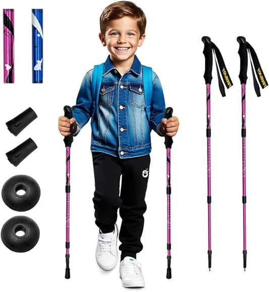 Hiking Trekking Poles, 2 Pack Anti Shock, Adjustable, Collapsible Hiking Poles for Trekking or Walking, Lightweight Aluminum Sticks for Children