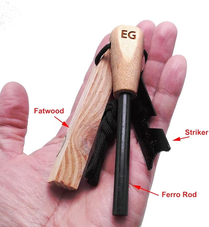 Military Compass with Fatwood Fire Starter for Backpacking