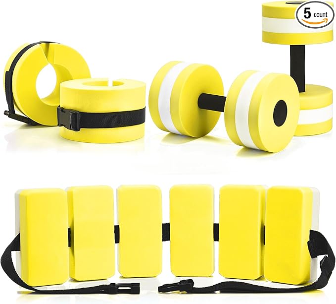 5 Pcs Aquatic Exercise Set Including 2 Ankle Swimming Weights 2 Lightweight Aquatic Exercise Dumbbells and Swim Belt Pool Exercise Equipment for Aquatic Aerobics Exercise