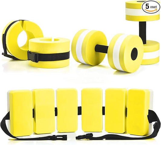 5 Pcs Aquatic Exercise Set Including 2 Ankle Swimming Weights 2 Lightweight Aquatic Exercise Dumbbells and Swim Belt Pool Exercise Equipment for Aquatic Aerobics Exercise
