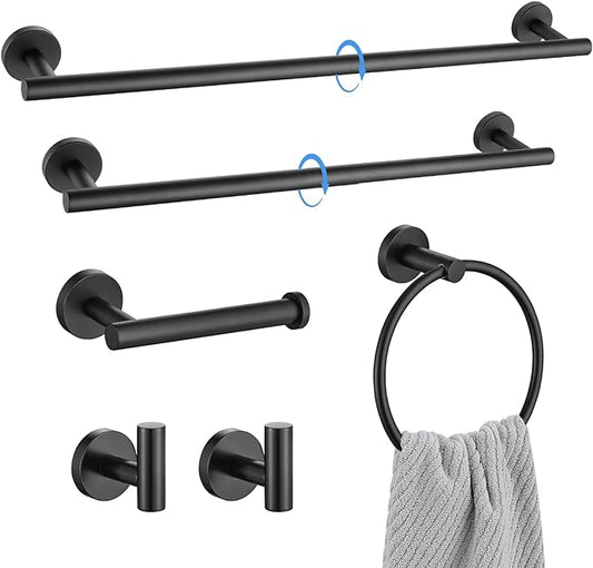 6-Piece Matte Black Towel Bar Set Bathroom Hardware SUS304 Stainless