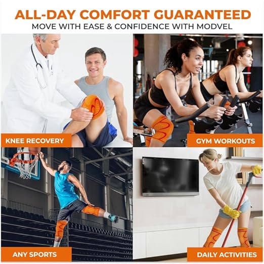 Modvel 2 Pack Knee Brace for Women & Men - Workout Knees Compression Sleeve for Knee Pain Relief Joint Support for ACL, Arthritis, Meniscus Tear Knees Brace for Sports, Rodilleras para Gym Fitness