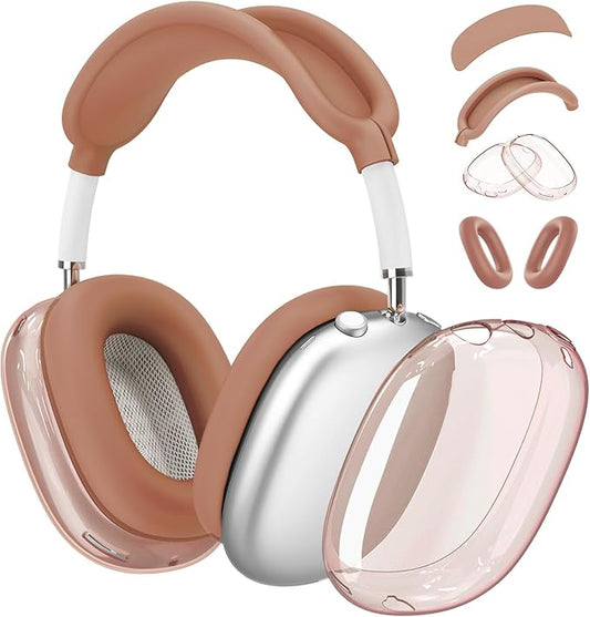 4 in 1 Set Case for AirPods Max Headphones, Anti-Scratch Sweat-Proof Ear Pad Covers/Ear Cups Cover/Headband Covers Protector for Apple AirPods Max 2024 USB-C /2020 Lightning (Dune Brown)
