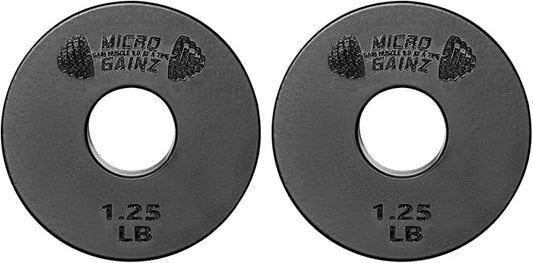 Micro Gainz Standard 1-Inch Center Hole Weight Plates, Set of 2 Black Fractional Plates Choose Set (.25LB-1.25LB), Designed for Standard 1-inch Barbells & Dumbbells, Made In USA