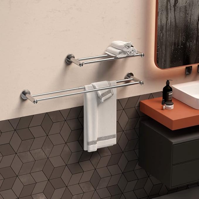Adjustable Double Bath Towel Bar 16 to 27.6 Inch Kitchen,1" Tube