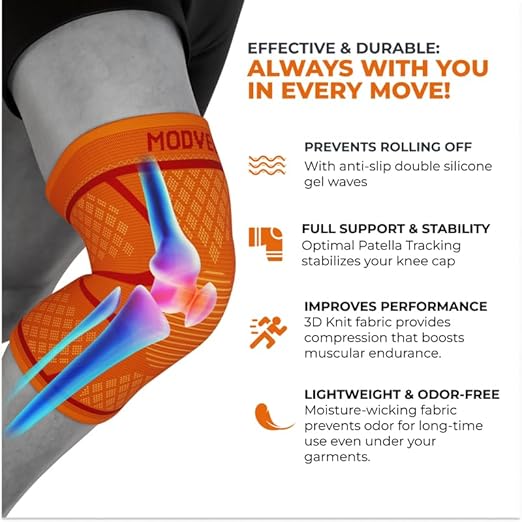 Modvel 2 Pack Knee Brace for Women & Men - Workout Knees Compression Sleeve for Knee Pain Relief Joint Support for ACL, Arthritis, Meniscus Tear Knees Brace for Sports, Rodilleras para Gym Fitness