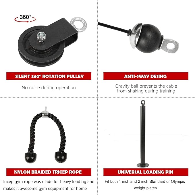 LFJ LAT Pull Down and Lift Weight Pulley System Cable Machine Pulley Attachment for Triceps Pull Down, Biceps Curl, Back, Forearm, Shoulder Home Gym Equipment