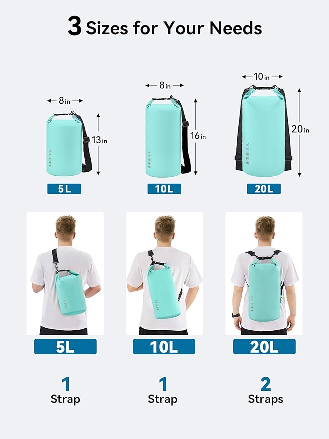 HEETA Waterproof Dry Bag for Women Men(Upgraded Version) 5L/10L/20L/30L/40L Roll Top Lightweight Dry Storage Bag Backpack with Emergency Whistle for Travel, Swimming, Boating, Kayaking, Camping, Beach
