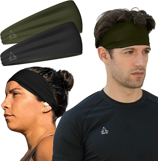 Headbands for Men and Women - Mens Sweatband & Sports Headband Moisture Wicking Workout Sweatbands for Running, Cross Training, Yoga and Bike Helmet Friendly
