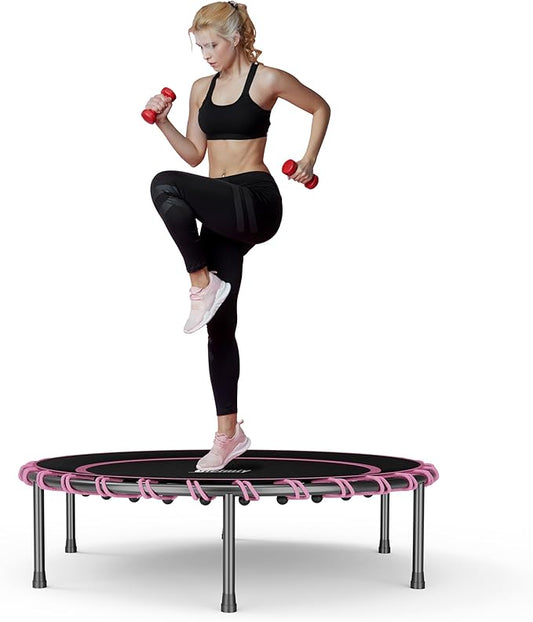 40" Fitness Trampoline with Adjustable Handle Bar Silent Mini Trampoline Bungee Rebounder Jumping Cardio Trainer Workout for Adults - Maximum Load 150 kg