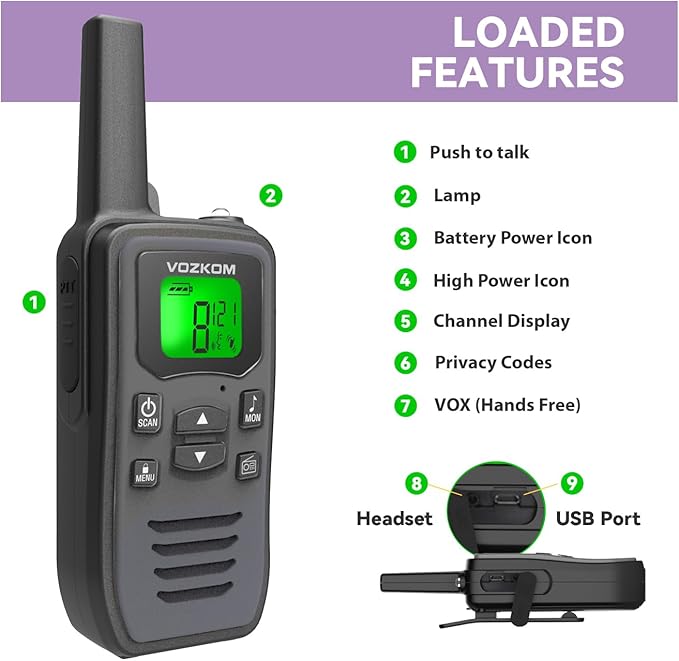 Long Range Gray Walkie talkies 2 Way 50 Channel 142 Privacy