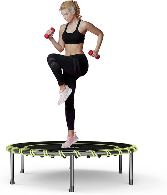 40" Fitness Trampoline with Adjustable Handle Bar Silent Mini Trampoline Bungee Rebounder Jumping Cardio Trainer Workout for Adults - Maximum Load 150 kg