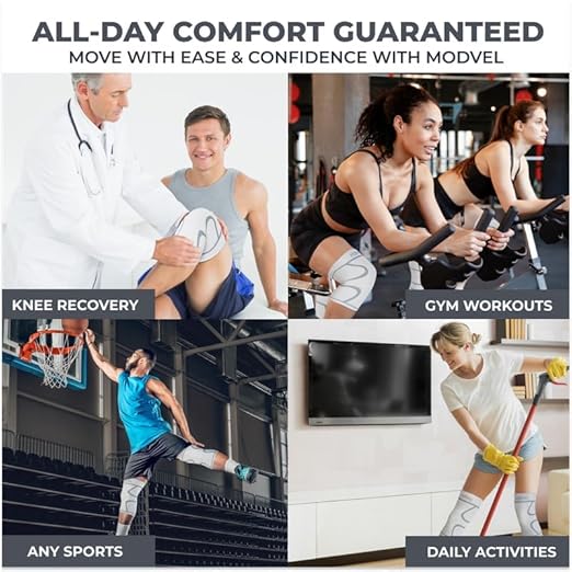 Modvel 2 Pack Knee Brace for Women & Men - Workout Knees Compression Sleeve for Knee Pain Relief Joint Support for ACL, Arthritis, Meniscus Tear Knees Brace for Sports, Rodilleras para Gym Fitness