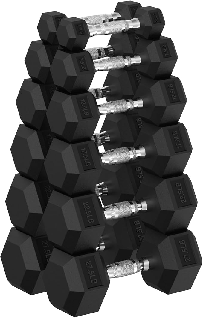 Hex Dumbbell Set, 30-480 lb Set Rubber Encased Exercise & Fitness Dumbbells, Weights Dumbbells Set, Hand Weight for Strength Training