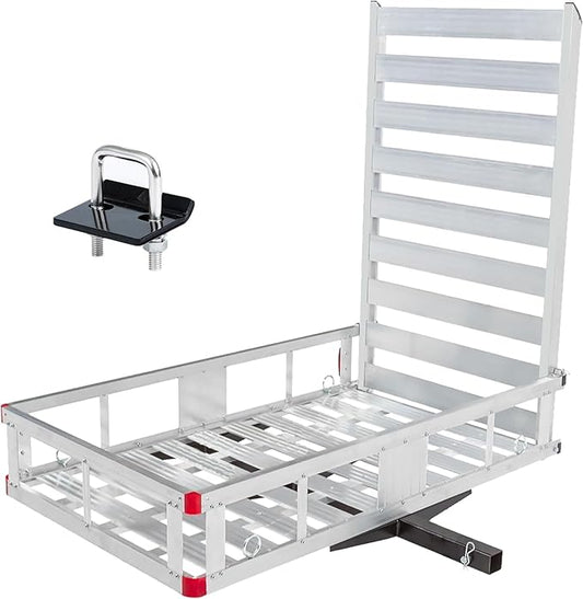 MaxxHaul 50945 50 inch x 29.5 inch Trailer Hitch Mount Aluminum Mobility Carrier with 47 inch Ramp and Hitch Tightener for RV Trucks SUV Vans Cars - 500 lb. Capacity
