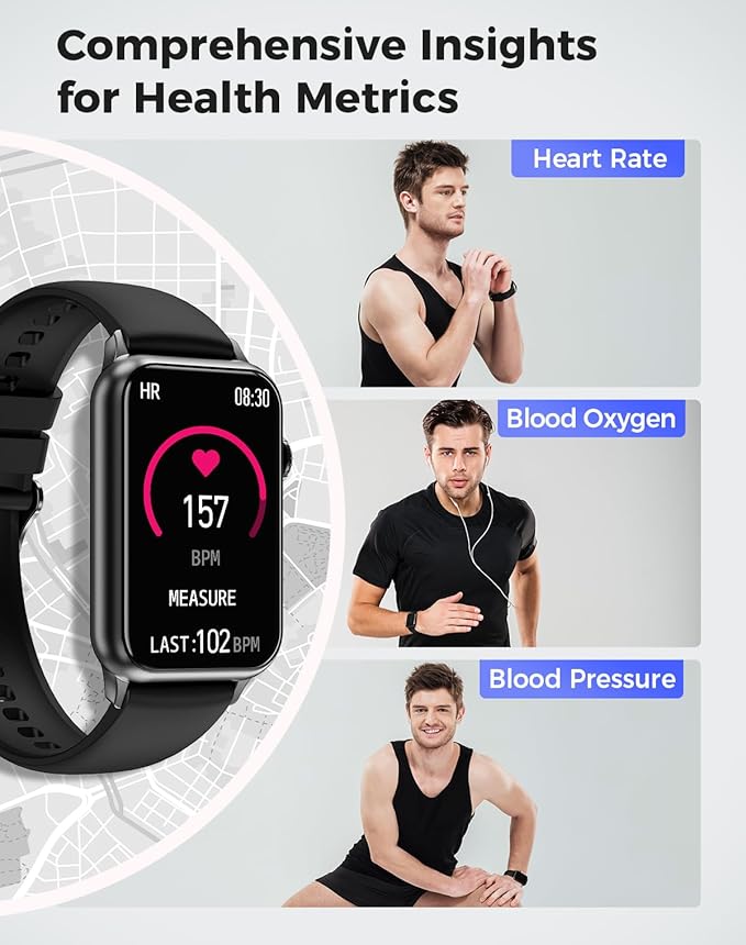 Health Fitness Tracker Smart Watch with 24/7 Heart Rate Blood Oxygen Blood Pressure Monitor Sleep Tracker 128 Exercise Modes Step Calorie Counter Pedometer IP68 Waterproof for Women Men Android iOS