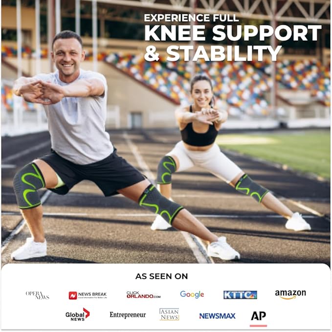 Modvel 2 Pack Knee Brace | Knee Compression Sleeve for Men & Women | Knee Support for Running | Medical Grade Knee Pads for Meniscus Tear, ACL, Arthritis, Joint Pain Relief. (Large, Green)