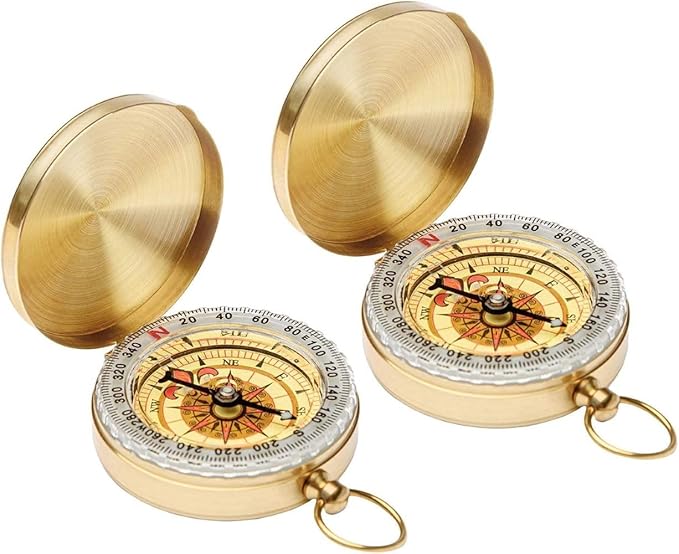 2PCS Vintage Zinc Alloy Metal Compass with Chain Keychain