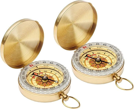 2PCS Vintage Zinc Alloy Metal Compass with Chain Keychain