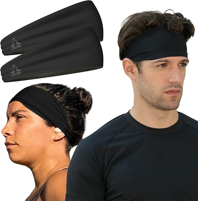 Headbands for Men and Women - Mens Sweatband & Sports Headband Moisture Wicking Workout Sweatbands for Running, Cross Training, Yoga and Bike Helmet Friendly