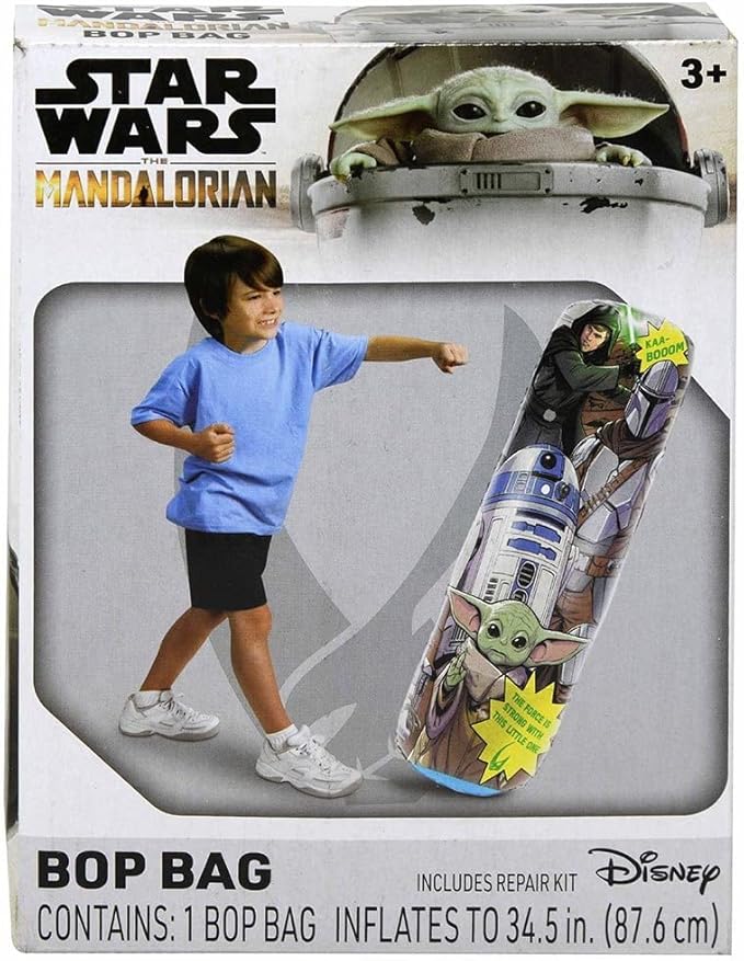 Mandalorian Bop Bag for Kids - Star Wars Toy Bundle with Baby Yoda Punching Bag for Outdoor Play, Plus Stickers and More | Mandalorian Excercise Toy for Kids