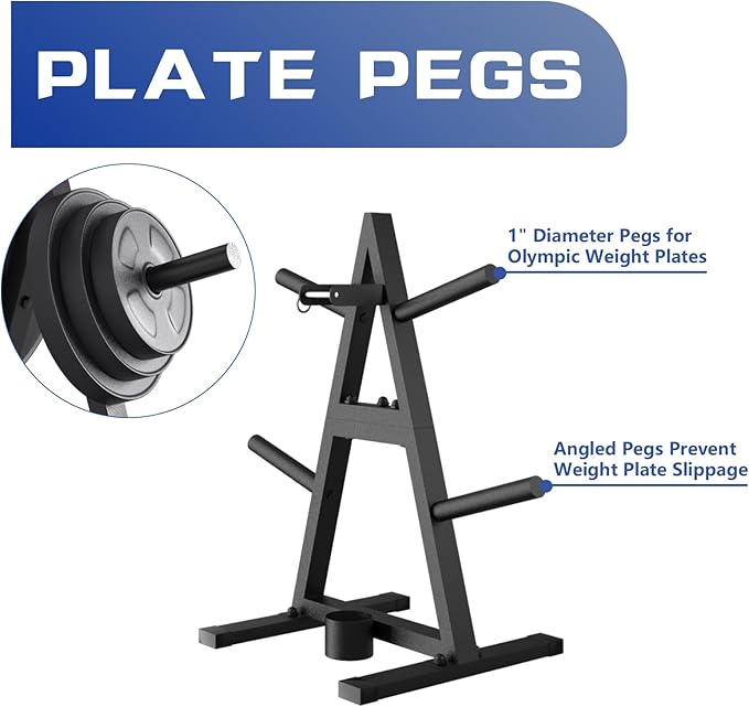 A-Frame Weight Plate Tree for 1" Olympic Plates - Holds 300 lbs, Dumbbell Rack and Home Gym Storage Stand - Organize Your Workout Area