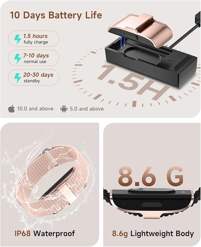 Health Fitness Tracker, Wearable Activity Step Tracker for Men Women, Continuous Sleep/ Heart Rate/ SpO2/ Stress/ Blood Pressure Monitor, IP68 Multiple Sports Modes Watch, Free App for Android iPhone