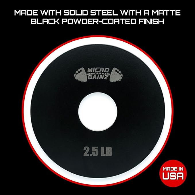 Micro Gainz Steel Olympic Barbell Weight Set of 2 Plates, 2.5lb, 5lb or 10lb, Plate Set Designed for Strength Training & Loading Bar Weights, Made in USA