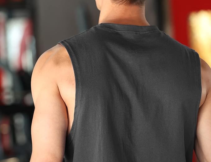 Men's Workout Bodybuilding Tank Tops Athletic Training Gym Shirts Vest Cotton Cut Off Sleeveless Muscle T-Shirt