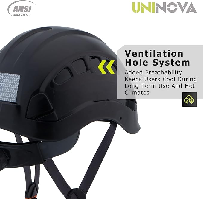 Hard Hats Construction Safety Helmet ANSI Z89.1 Approved OSHA Hardhat, LOHASPRO Vented Men Worker Black Hard Hat with Chin Strap Tree Climbing Rescue Arborist Helmet (P2 Black)