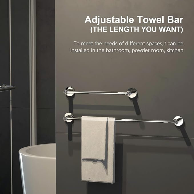 Adjustable Polished Chrome Towel Bar 16 to 27.6 Inch 304 Stainless