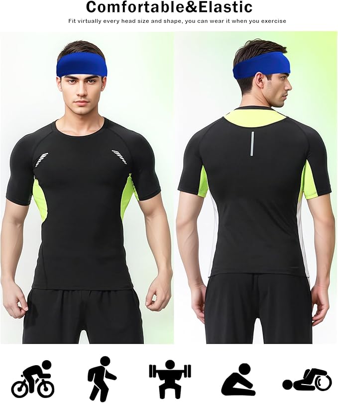 Headbands for Men & Women, Sweat Headband Non-Slip Sweatband Sports Running Cycling Yoga Basketball Workout Football Training