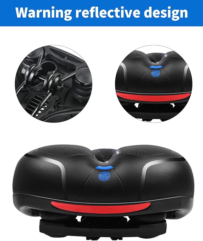MSDADA Comfortable Bike Seat Cushion - Wide Bicycle Seat Comfort for Men Women with Dual Shock Absorption - Memory Foam Padding, Waterproof Bike Saddle for Stationary, Exercise, Mountain, Road Bikes
