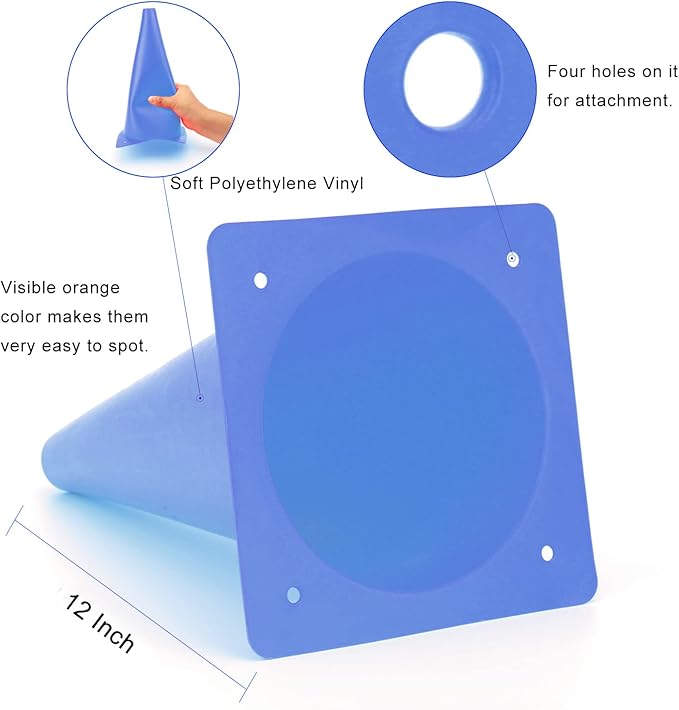 12 Inch Traffic Training Cones, Plastic Safety Parking Cones, Agility Field Marker Cones for Soccer Basketball Football Drills Training, Outdoor Sport Activity & Festive Events - 6 Colors