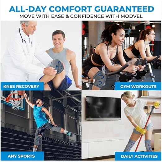 Modvel 2 Pack Knee Brace for Women & Men - Workout Knees Compression Sleeve for Knee Pain Relief Joint Support for ACL, Arthritis, Meniscus Tear Knees Brace for Sports, Rodilleras para Gym Fitness