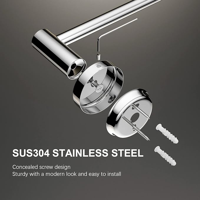 Adjustable Polished Chrome Towel Bar 16 to 27.6 Inch 304 Stainless