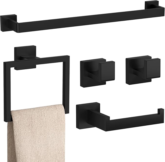5-Pieces Matte Black Bathroom Accessories Set 23.6 Inch 304 Stainless