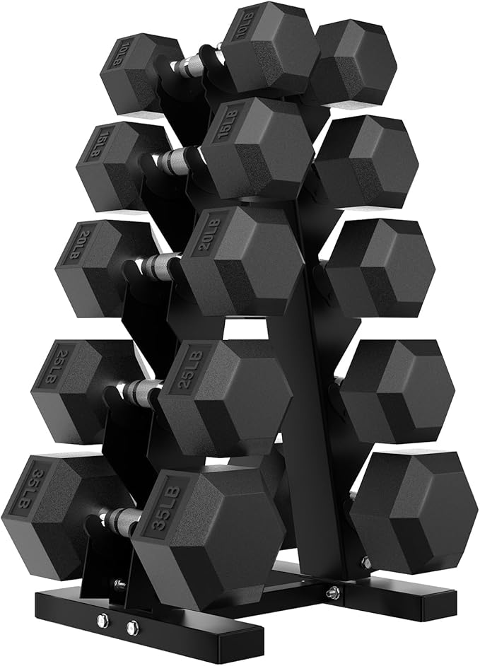 Hex Dumbbell Sets with Rack, 60-550 lb Rubber Encased Exercise & Fitness Dumbbells Set with Rack Option, Hand Weight for Strength Training, Weight Dumbbells