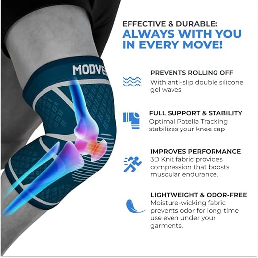 Modvel 2 Pack Knee Brace for Women & Men - Workout Knees Compression Sleeve for Knee Pain Relief Joint Support for ACL, Arthritis, Meniscus Tear Knees Brace for Sports, Rodilleras para Gym Fitness