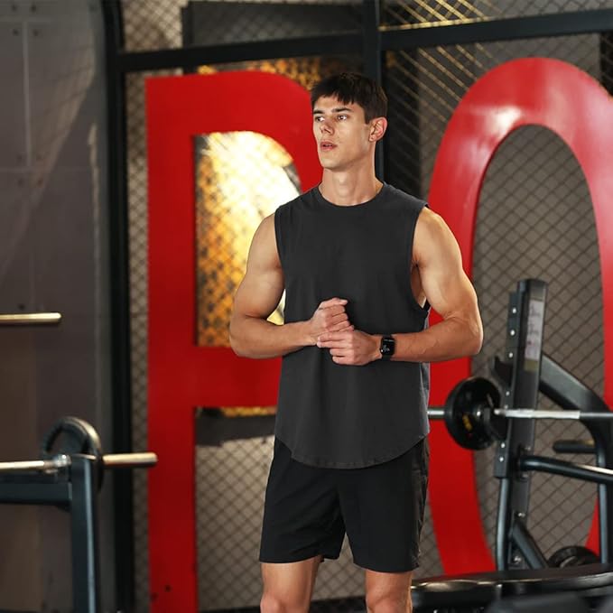 Men's Workout Bodybuilding Tank Tops Athletic Training Gym Shirts Vest Cotton Cut Off Sleeveless Muscle T-Shirt