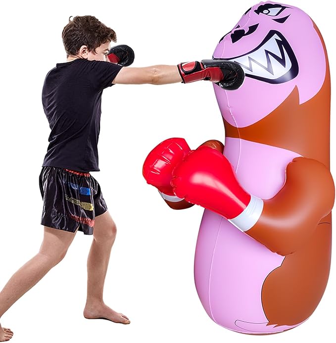 47" Punching Bag for Kids 3-8 Toddler Boxing Bag Inflatable Dinosaur Bopper Birthday Presents for Boys & Girls Sports Toys Outdoor Activities Yard Games