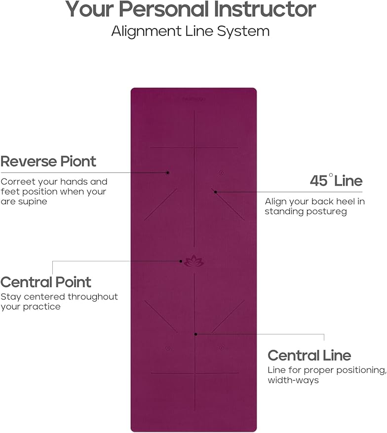 Heathyoga Eco Friendly Non Slip Yoga Mat, Body Alignment System, SGS Certified TPE Material - Textured Non Slip Surface and Optimal Cushioning,72"x 26" Thickness 1/4"
