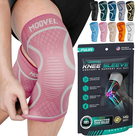 Modvel 2 Pack Knee Brace for Women & Men - Workout Knees Compression Sleeve for Knee Pain Relief Joint Support for ACL, Arthritis, Meniscus Tear Knees Brace for Sports, Rodilleras para Gym Fitness