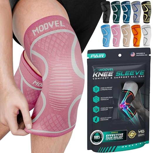 Modvel 2 Pack Knee Brace for Women & Men - Workout Knees Compression Sleeve for Knee Pain Relief Joint Support for ACL, Arthritis, Meniscus Tear Knees Brace for Sports, Rodilleras para Gym Fitness