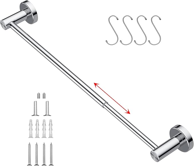 Adjustable Polished Chrome Towel Bar 16 to 27.6 Inch 304 Stainless